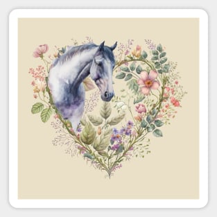 Floral Heart with Grey Horse Magnet